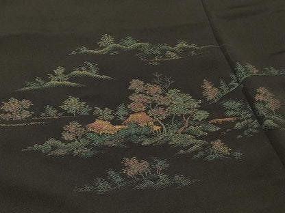 平和屋着物＃羽織　寿光織　風景文　黒地　金糸　正絹　逸品　CABI6105in