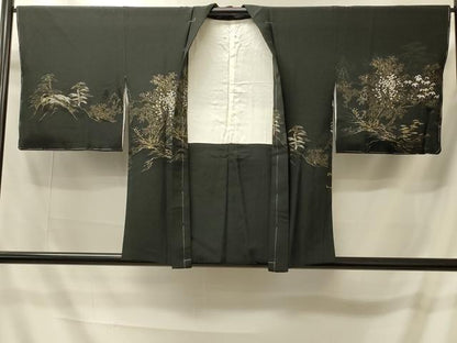 平和屋着物＃羽織　寿光織　風景文　黒地　金銀糸　正絹　逸品　未使用　CABI6106in