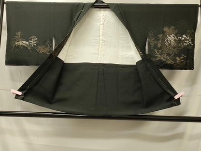 平和屋着物＃羽織　寿光織　風景文　黒地　金銀糸　正絹　逸品　未使用　CABI6106in
