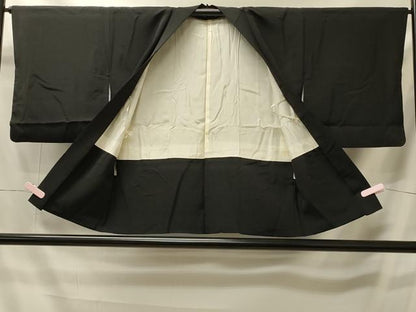 平和屋着物＃羽織　流水草花文　黒地　正絹　逸品　CABI6109in