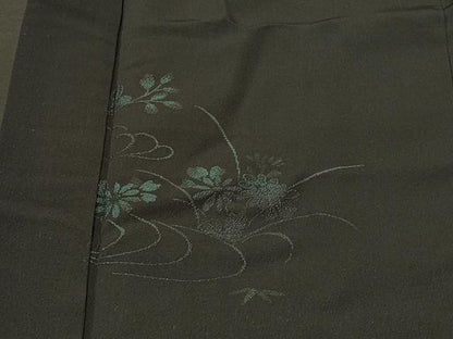 平和屋着物＃羽織　流水草花文　黒地　正絹　逸品　CABI6109in