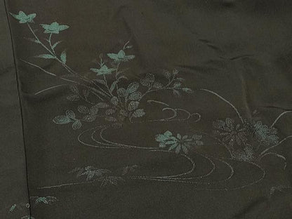 平和屋着物＃羽織　流水草花文　黒地　正絹　逸品　CABI6109in
