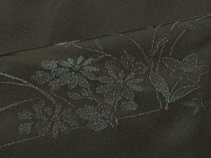 平和屋着物＃羽織　流水草花文　黒地　正絹　逸品　CABI6109in