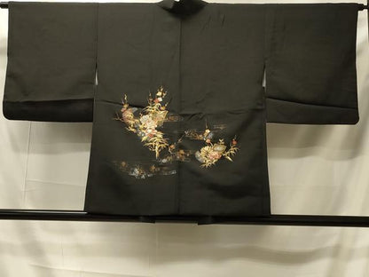 平和屋着物＃羽織　短冊枝花文　黒地　金銀彩　正絹　逸品　CABI6110in