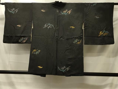 平和屋着物＃羽織　寿光織　枝葉文　黒地　金銀糸　正絹　逸品　CABI6111in