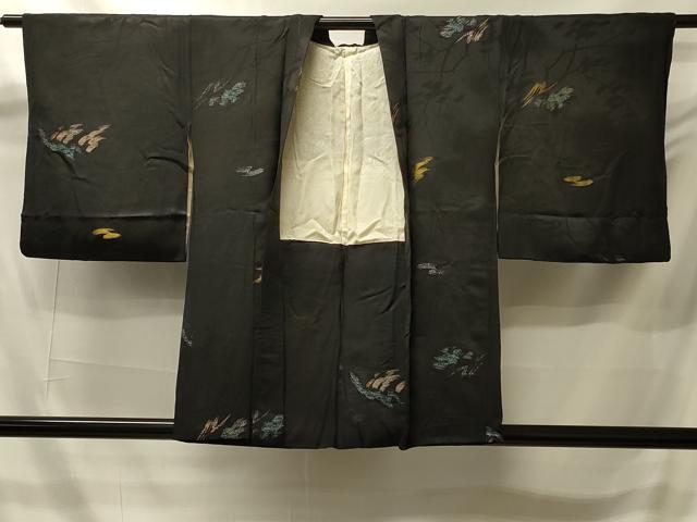 平和屋着物＃羽織　寿光織　枝葉文　黒地　金銀糸　正絹　逸品　CABI6111in