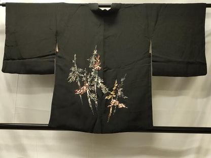 平和屋着物＃羽織　刺繍　樹林文　黒地　正絹　逸品　CABI6112in
