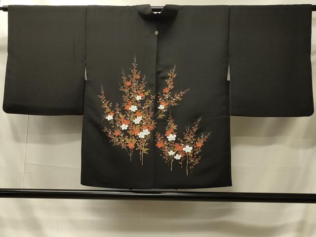 平和屋着物＃羽織　枝花文　黒地　金彩　正絹　逸品　CABI6114in