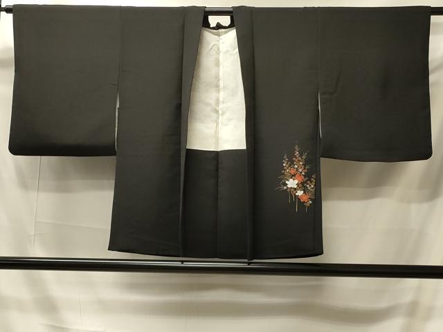 平和屋着物＃羽織　枝花文　黒地　金彩　正絹　逸品　CABI6114in