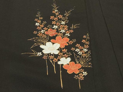 平和屋着物＃羽織　枝花文　黒地　金彩　正絹　逸品　CABI6114in