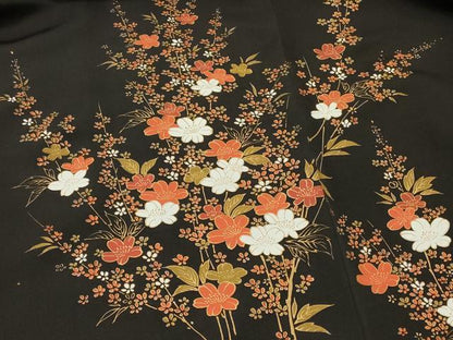 平和屋着物＃羽織　枝花文　黒地　金彩　正絹　逸品　CABI6114in