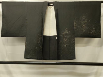 平和屋着物＃羽織　寿光織　更紗花唐草文　黒地　金糸　正絹　逸品　CABI6115in