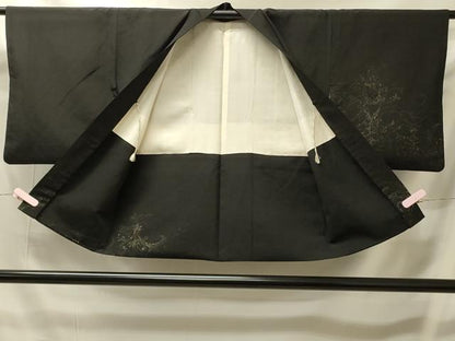平和屋着物＃羽織　寿光織　更紗花唐草文　黒地　金糸　正絹　逸品　CABI6115in