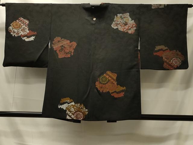 平和屋着物＃羽織　寿光織　吉祥花唐草文　黒地　金銀糸　正絹　逸品　CABI6117in