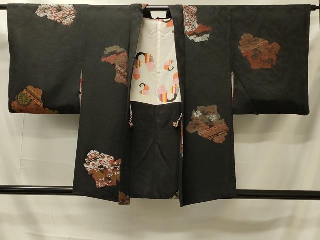 平和屋着物＃羽織　寿光織　吉祥花唐草文　黒地　金銀糸　正絹　逸品　CABI6117in
