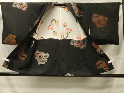 平和屋着物＃羽織　寿光織　吉祥花唐草文　黒地　金銀糸　正絹　逸品　CABI6117in