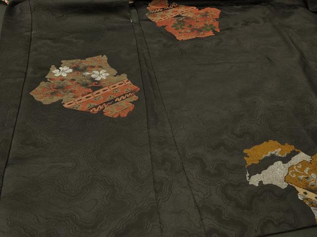 平和屋着物＃羽織　寿光織　吉祥花唐草文　黒地　金銀糸　正絹　逸品　CABI6117in