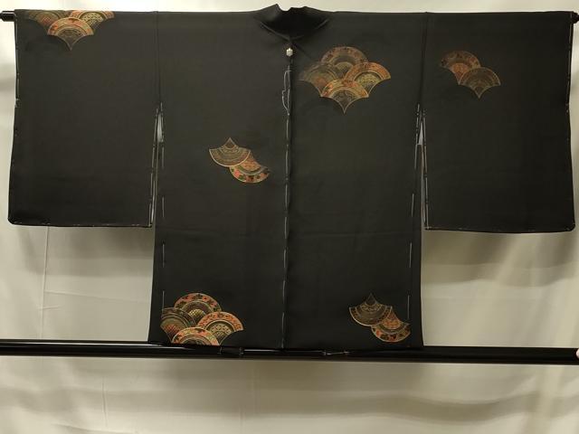 平和屋着物＃羽織　寿光織　草花青海波文　黒地　金糸　正絹　逸品　CABI6118in