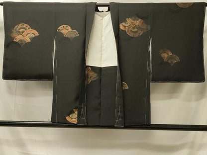 平和屋着物＃羽織　寿光織　草花青海波文　黒地　金糸　正絹　逸品　CABI6118in
