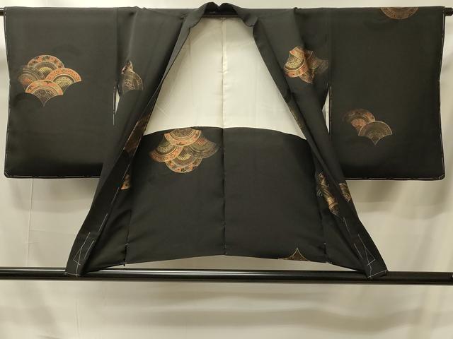 平和屋着物＃羽織　寿光織　草花青海波文　黒地　金糸　正絹　逸品　CABI6118in
