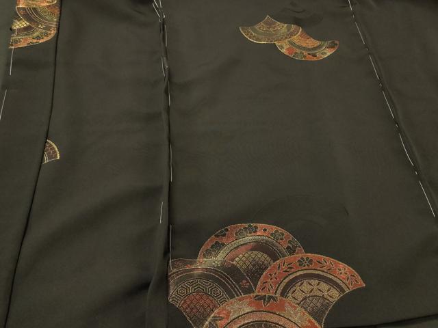 平和屋着物＃羽織　寿光織　草花青海波文　黒地　金糸　正絹　逸品　CABI6118in