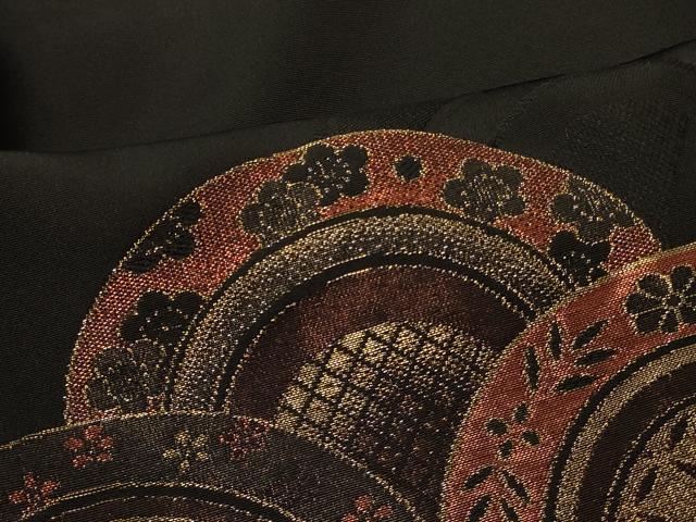 平和屋着物＃羽織　寿光織　草花青海波文　黒地　金糸　正絹　逸品　CABI6118in