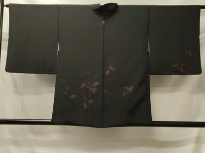 平和屋着物＃羽織　枝葉文　黒地　正絹　逸品　CABI6121in