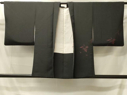 平和屋着物＃羽織　枝葉文　黒地　正絹　逸品　CABI6121in