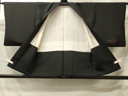 平和屋着物＃羽織　枝葉文　黒地　正絹　逸品　CABI6121in
