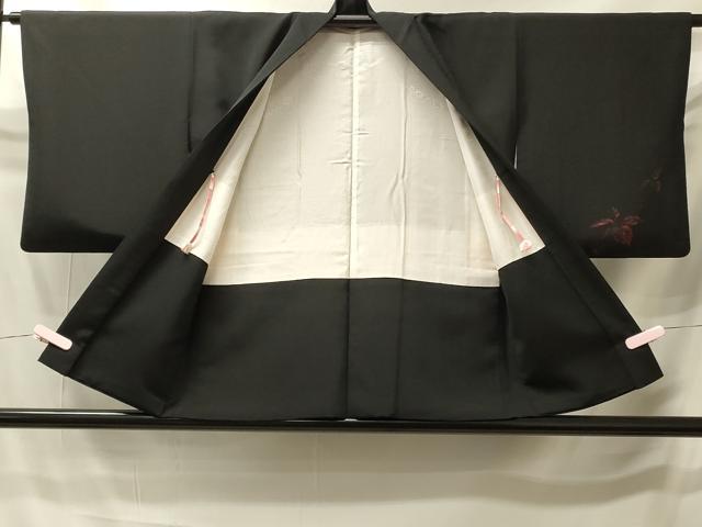 平和屋着物＃羽織　枝葉文　黒地　正絹　逸品　CABI6121in