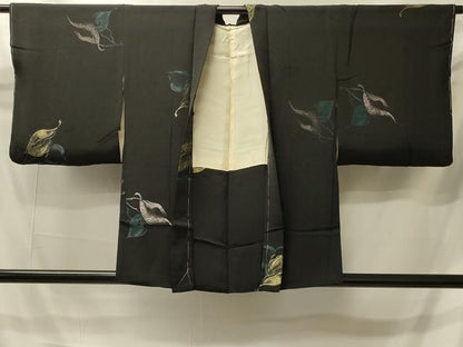 平和屋着物＃羽織　寿光織　亀甲舞葉文　黒地　金糸　正絹　逸品　未使用　CABI6123in