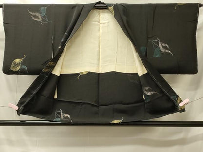 平和屋着物＃羽織　寿光織　亀甲舞葉文　黒地　金糸　正絹　逸品　未使用　CABI6123in