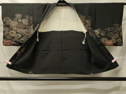 平和屋着物＃羽織　寿光織　菊づくし　黒地　金糸　正絹　逸品　CABI6124in