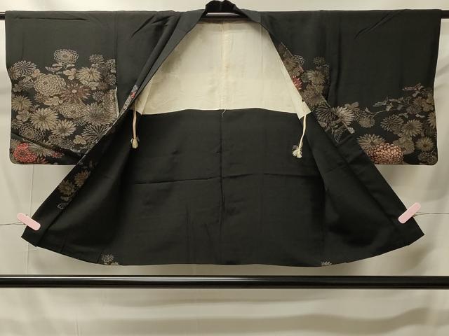平和屋着物＃羽織　寿光織　菊づくし　黒地　金糸　正絹　逸品　CABI6124in