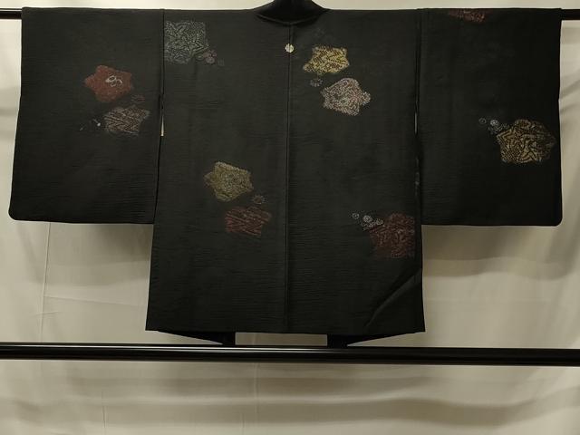 平和屋着物＃羽織　寿光織　草花文　黒地　金銀糸　正絹　逸品　CABI6125in