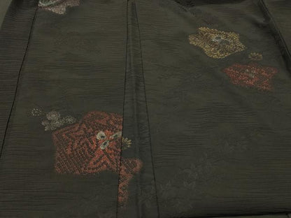 平和屋着物＃羽織　寿光織　草花文　黒地　金銀糸　正絹　逸品　CABI6125in