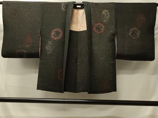 平和屋着物＃羽織　陶器花文　黒地　金銀糸　正絹　逸品　CABI6127in