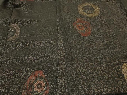 平和屋着物＃羽織　陶器花文　黒地　金銀糸　正絹　逸品　CABI6127in