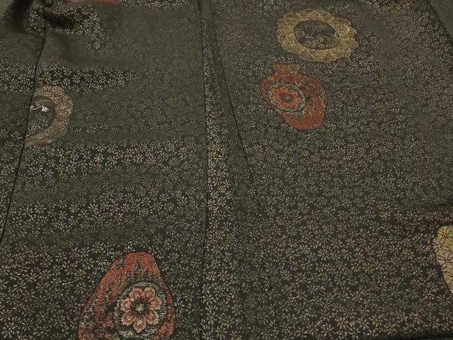 平和屋着物＃羽織　陶器花文　黒地　金銀糸　正絹　逸品　CABI6127in