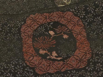 平和屋着物＃羽織　陶器花文　黒地　金銀糸　正絹　逸品　CABI6127in
