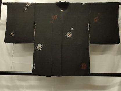 平和屋着物＃羽織　寿光織　宝尽くし文　黒地　金銀糸　正絹　逸品　CABI6128in