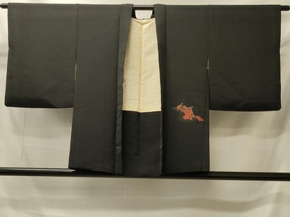 平和屋着物＃羽織　寿光織　屏風草花文　黒地　金銀糸　正絹　逸品　CABI6129in