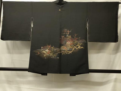 平和屋着物＃羽織　仕覆枝花文　黒地　金銀糸　正絹　逸品　未使用　CABI6130in