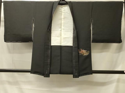 平和屋着物＃羽織　仕覆枝花文　黒地　金銀糸　正絹　逸品　未使用　CABI6130in