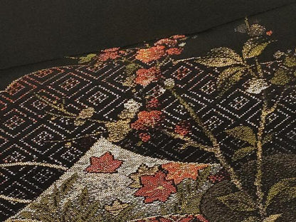 平和屋着物＃羽織　仕覆枝花文　黒地　金銀糸　正絹　逸品　未使用　CABI6130in