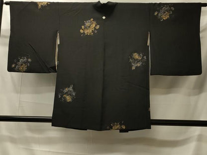 平和屋着物＃羽織　寿光織　舞花文　黒地　金銀糸　正絹　逸品　CABI6131in