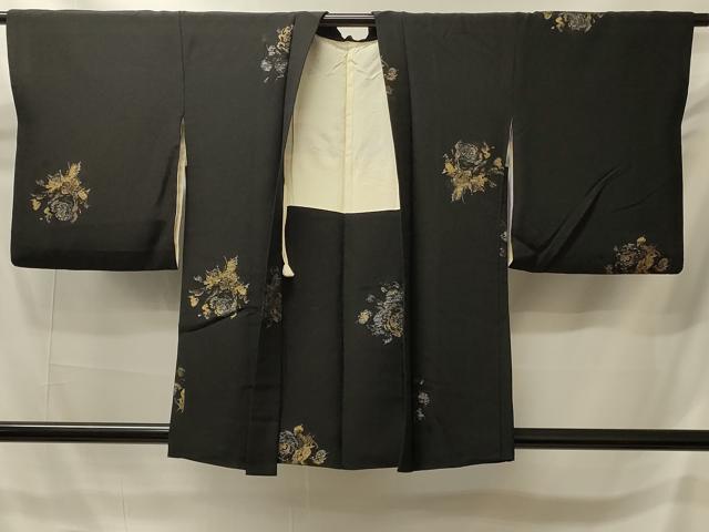 平和屋着物＃羽織　寿光織　舞花文　黒地　金銀糸　正絹　逸品　CABI6131in