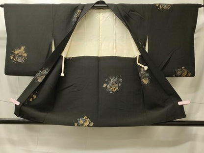 平和屋着物＃羽織　寿光織　舞花文　黒地　金銀糸　正絹　逸品　CABI6131in