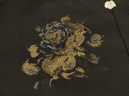 平和屋着物＃羽織　寿光織　舞花文　黒地　金銀糸　正絹　逸品　CABI6131in