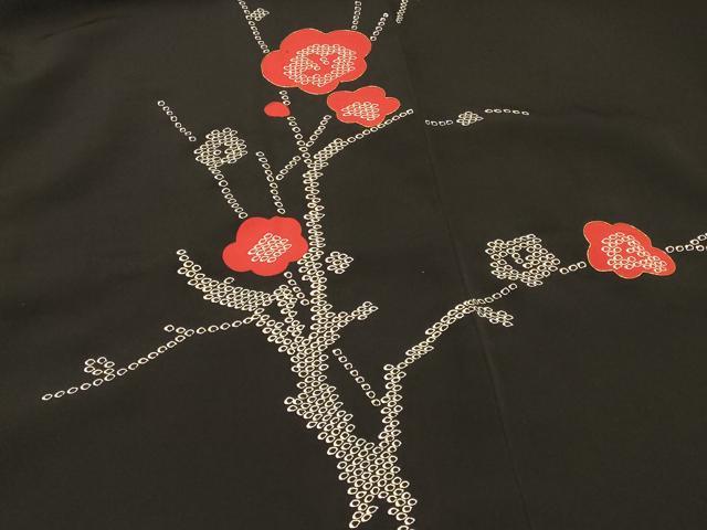 平和屋着物＃羽織　駒刺繍　枝梅文　黒地　金糸　正絹　逸品　CABI6132in